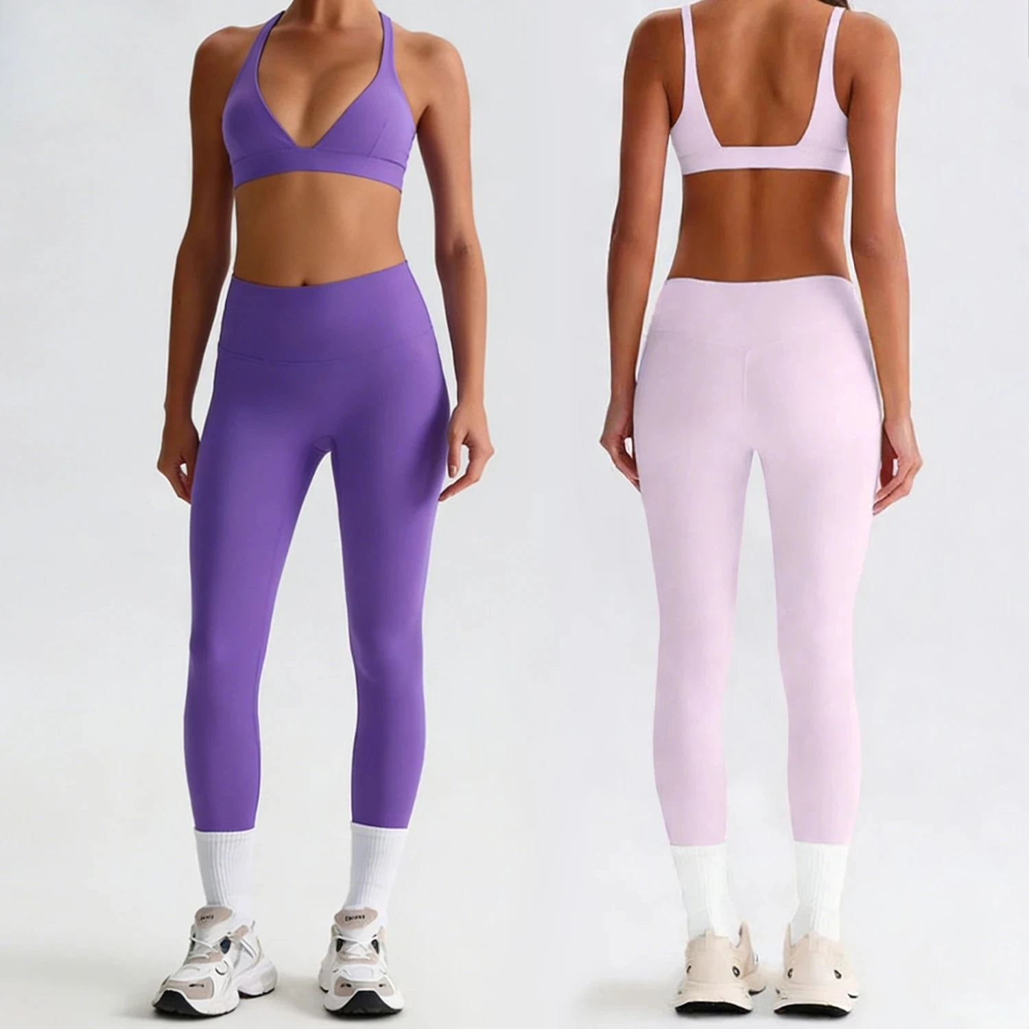 

Deep V Neck Padded Sports Bra Triangle Cup Backless Top High Waisted Compression Leggings Women Yoga Set Gym Wear GYM SKIMS