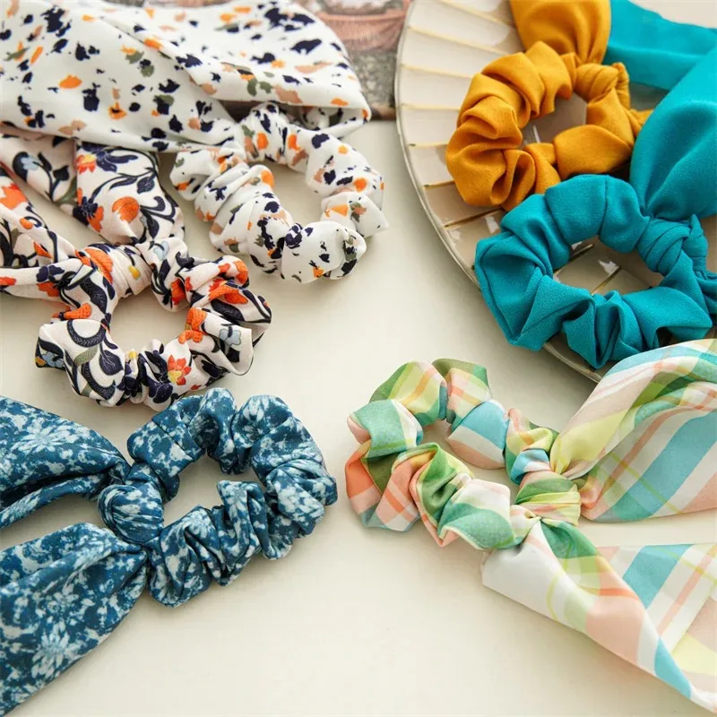 Hair Scarf Hair Scrunchies Chiffon Floral Scrunchie Hair Bands Ponytail Holder Scrunchy Ties Vintage Accessories for Women Girls