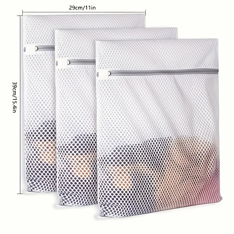 3/6 PCS Honeycomb Mesh Laundry Bags | Machine Washable Reusable Anti Entanglement Storage Bag with Zipper Closure, 12x16 Inches view 3