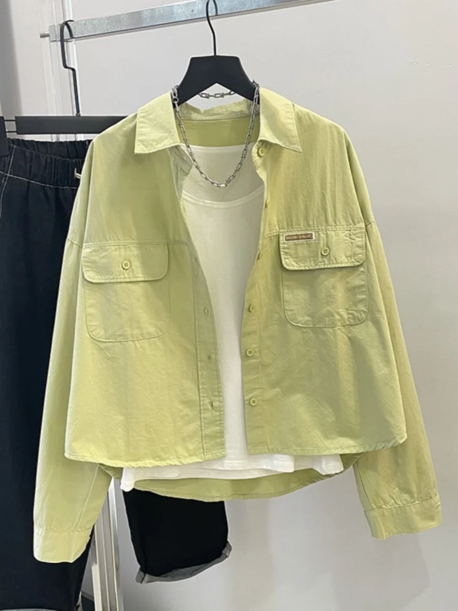 

Purple Short Pure Cotton Shirt Women's Long Sleeve Design Sense Fashion Loose Small Size Layering Trendy Outerwear Jacket