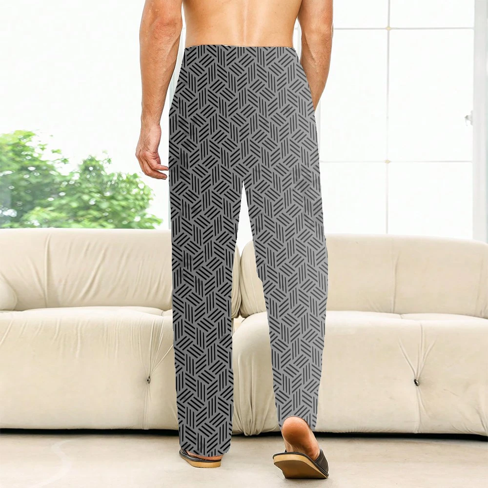 Homens e mulheres metálicos hexágono malha pijama calças, lounge calças, bolsos Drawstring, super macio, calças de sono unissex