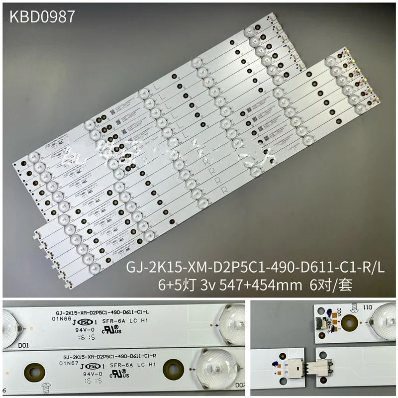 12Pcs LED Backlight Strip For 49 TV 49PUF6701/T3 49PUF6721/ GJ-2K15-XM-D2P5C1-490-D611-C1 49puh4900/88 EVTLBM490E0601