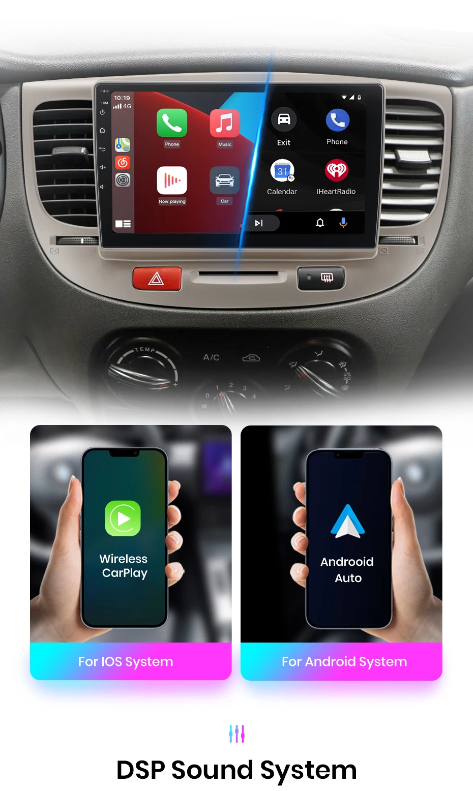 Junsun Wireless Carplay Android Auto Autoradio für Kia Rio 2 2005-2011 GPS Multimedia 2 Din – Detail 11