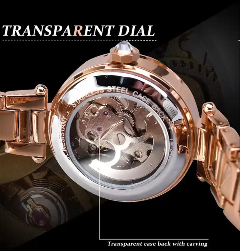 Forsining 342 mechaniczny damski w pełni automatyczny zegarek Ladides Flower dla pani luksusowej marki zegar ręczny zegarek na rękę ze stali nierdzewnej