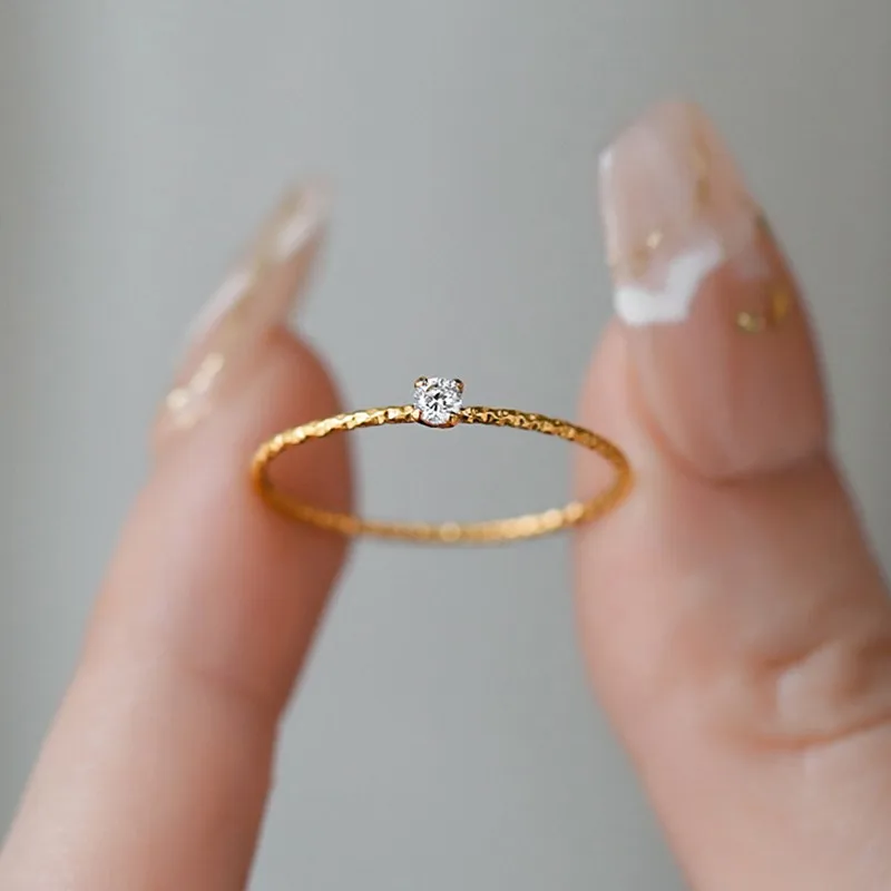 4mm Single CZ Stainless Steel Thin Faceted Ring Wedding Band for Women Girl Size 5-10