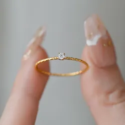 4mm Single CZ Stainless Steel Thin Faceted Ring Wedding Band for Women Girl Size 5-10