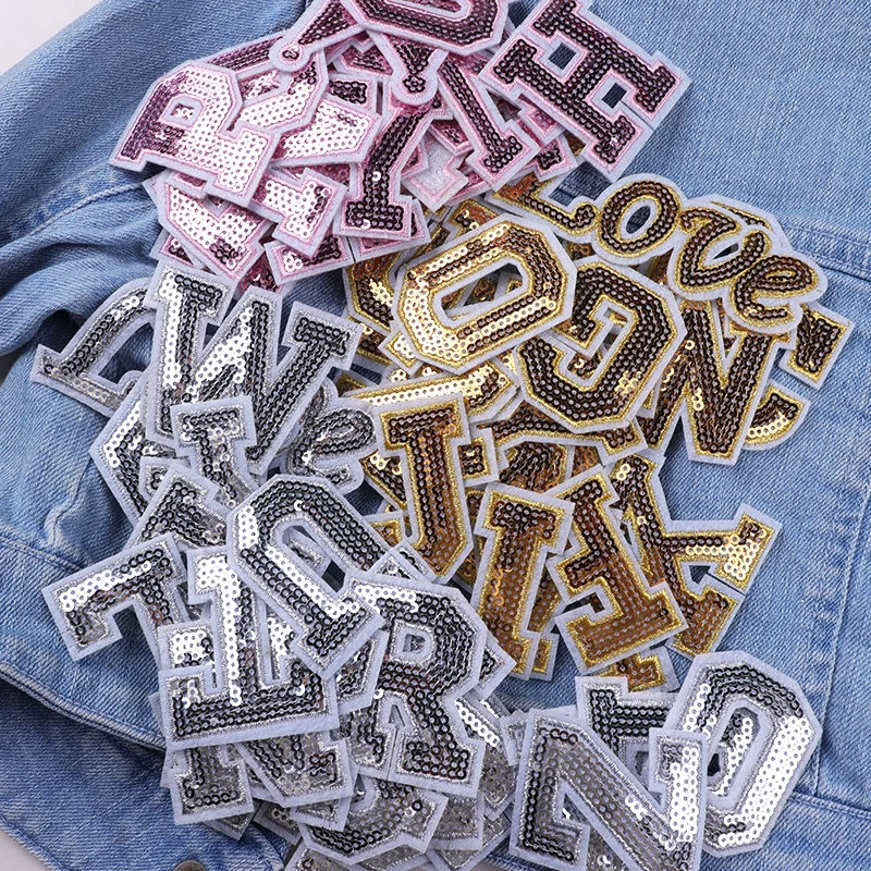 Parche bordado alfabeto A-Z con lentejuelas - para planchar en ropa