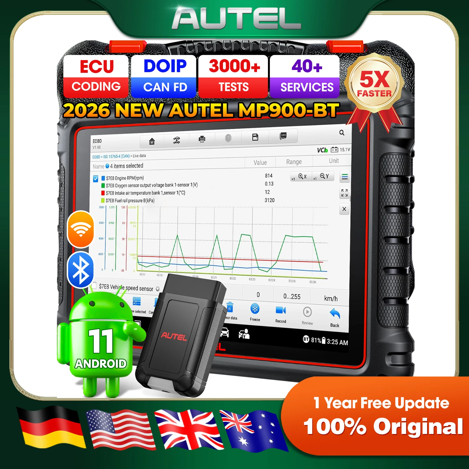Image of Neuester Autel MaxiPRO MP900-BT OBD2 Scanner DoIP/CAN FD ECU-Codierung Aktiver Test 40+ Dienste Verbessertes Modell von MS906BT/MP900/MP808
