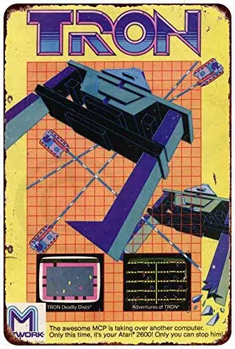 Atari 2600 Tron gra wideo Ad Vintage Retro Vintage metalowe tabliczki nowość tablica dekoracyjna dekoracje ścienne akcesoria prezenty