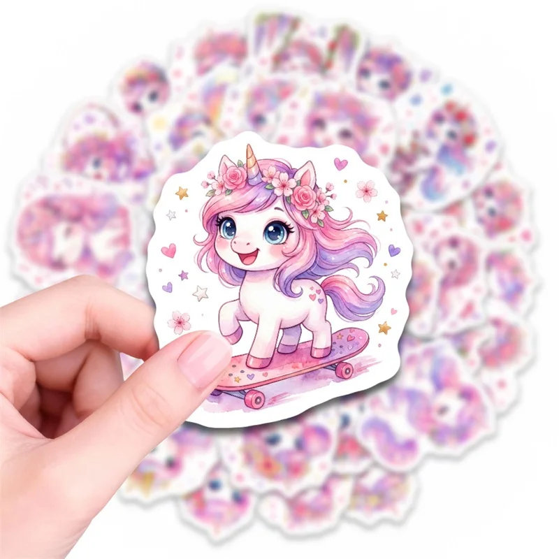 10/30/50PCS Cartoon Sweet Pink Unicorn Sticky PVC Sticker DIY Laptop Luggage Skateboard Decoration Scrapbooking