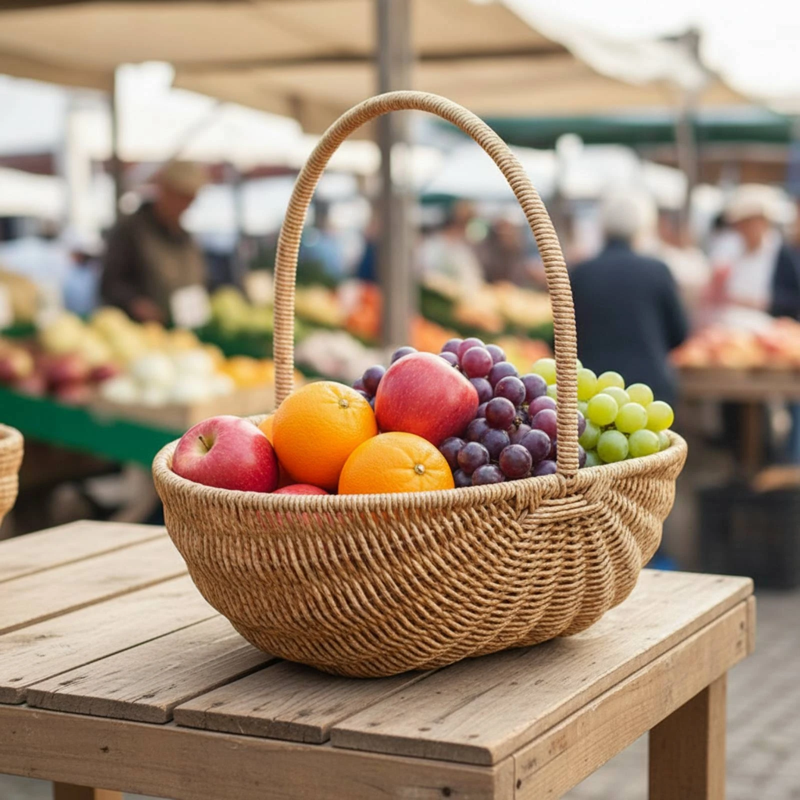 Woven Fruit Basket Handwoven Basket with Handle Open-Top Rustic for Kitchen Storage, Picnic view 5