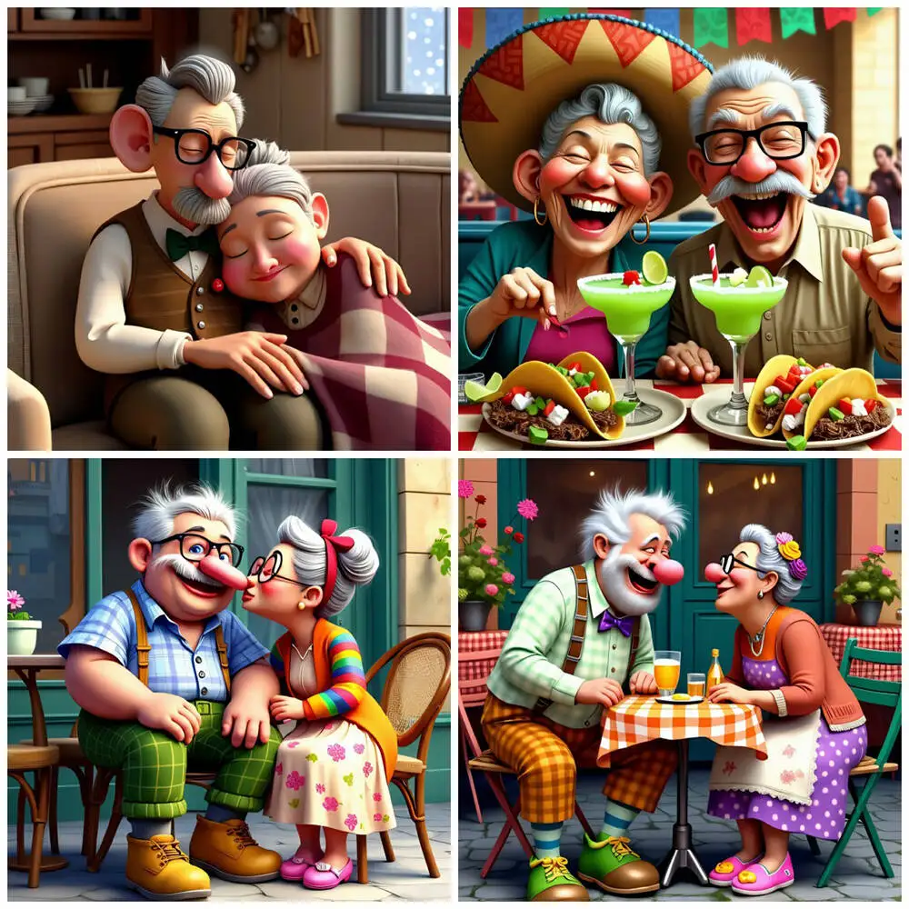 

Алмазная картина, старая пара, полная круглая мозаика, мультяшная картина из стразов, подарок ручной работы, украшение стены