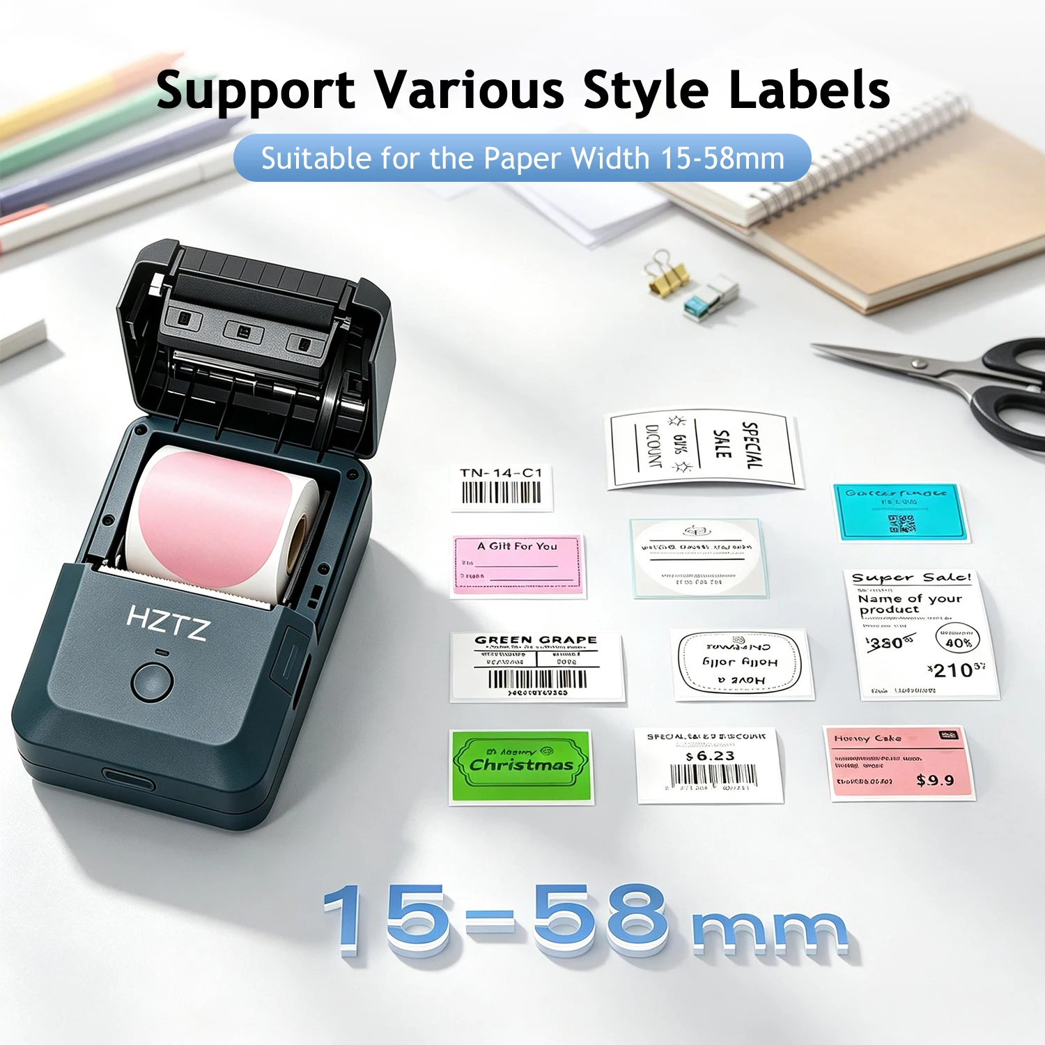 Thermal wireless tag maker for printing products,addresses,small businesses, stickers,home,and DIY items,with 1 roll label paper