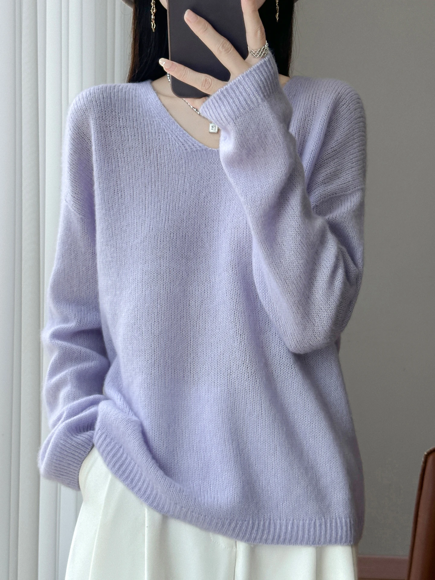 TLOML 여성용 브이넥 긴팔 풀오버 100% 메리노 울 스웨터 봄 가을 따뜻하고 부드러운 심플 스타일 울 니트웨어 캐주얼 탑