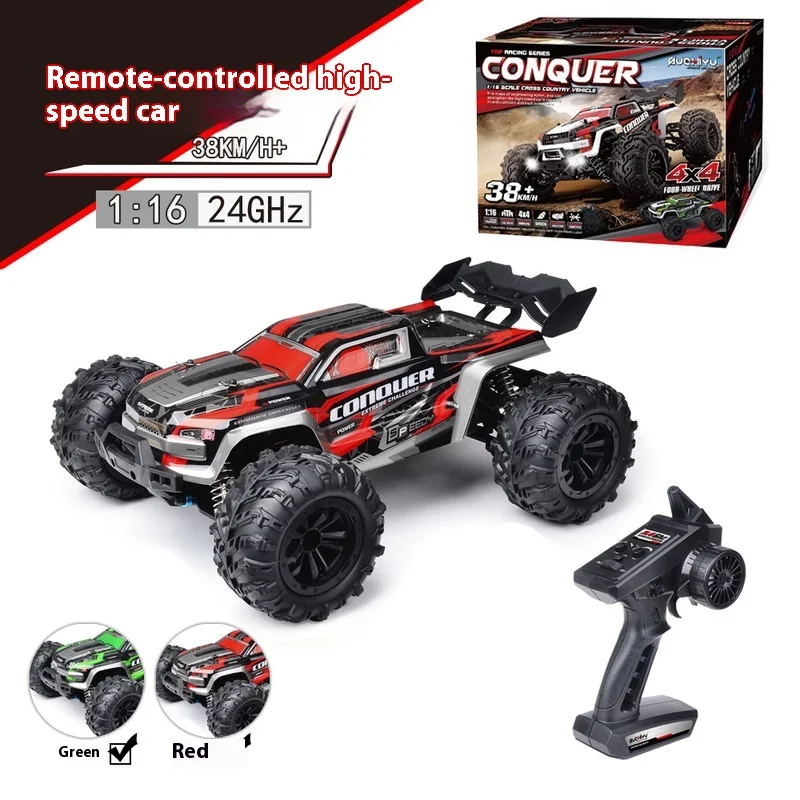 

1:16 4WD RC Monster Pickup Truck 2.4Ghz High Speed Remote Control Car Off Road All Terrain Vehicle Crawler with LED Light