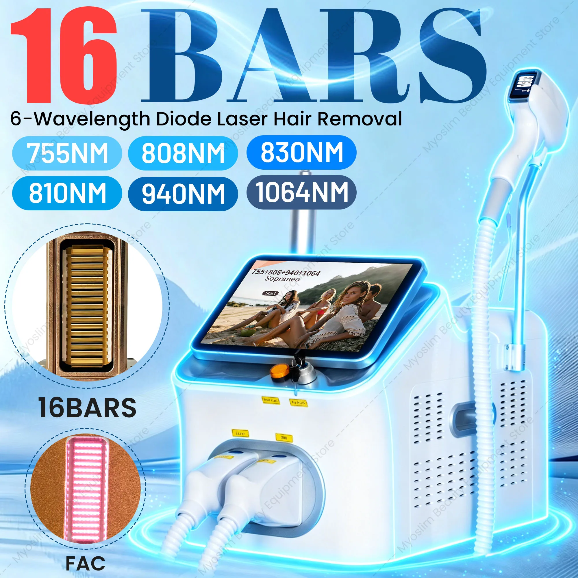 2 in 1 Diode Laser Hair Removal 7000W FAC 6 Wavelength Picosecond Machine Permanent Hair Reduction Tattoo Removal CE Device