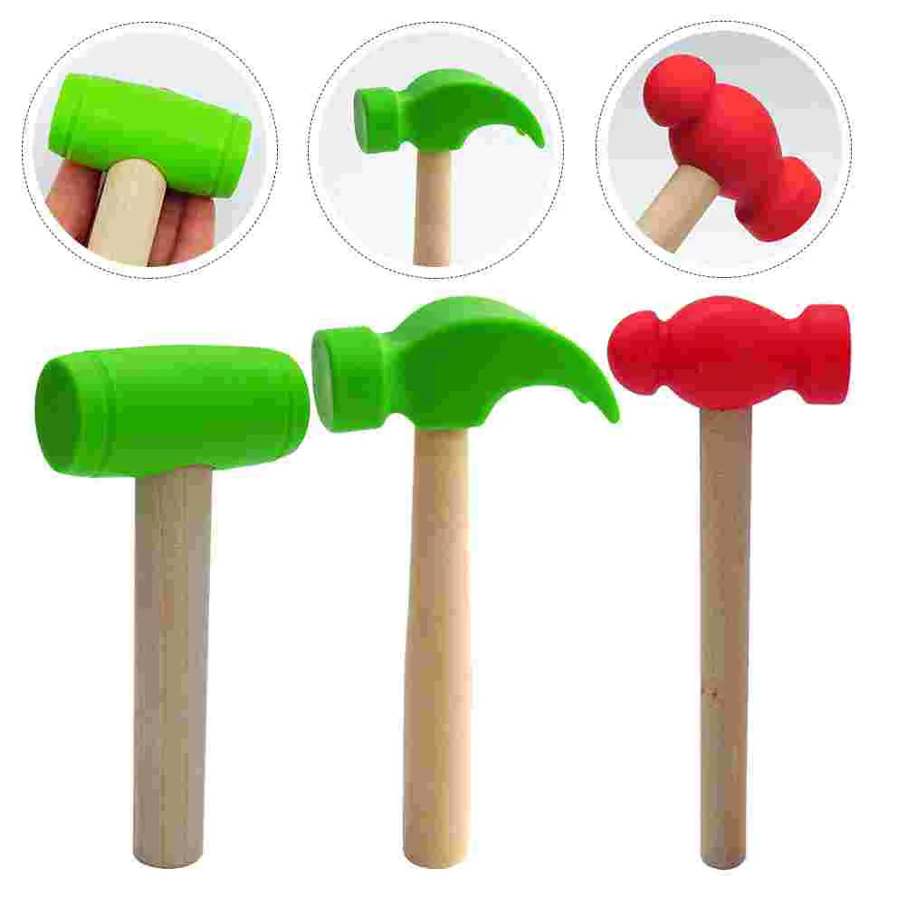 3 Pcs Realistic Toy Hammer Simulated Woodworking Toys Hammers Pretend Play Wooden