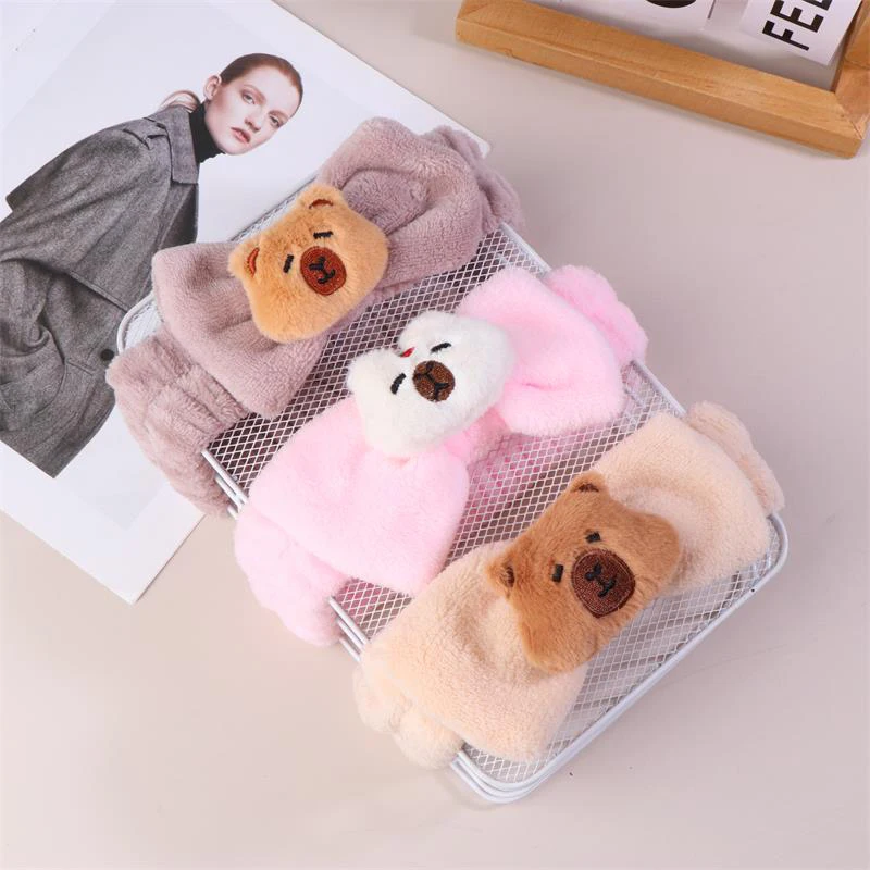 New Cartoon Cute Capybara Bow Plush Headband Hair Band Wash Face Makeup Bundle Hair Band Autumn/winter Sweet Headwear Girl Gifts