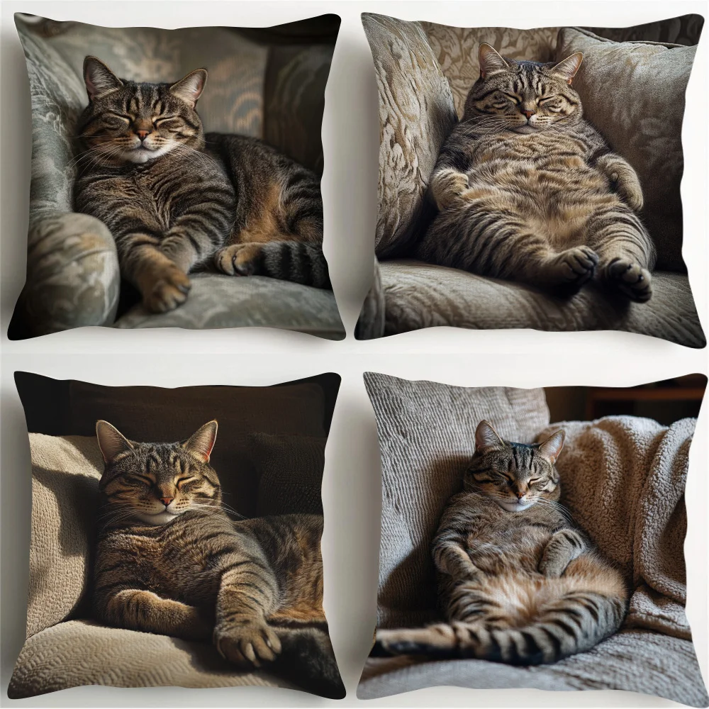 1/4 Stück hautfreundliche Kissenbezüge für Sofa, Tabby-Katze, romantisch, bunt, faszinierender Kissenbezug, quadratischer Kissenbezug, 45 x 45 cm