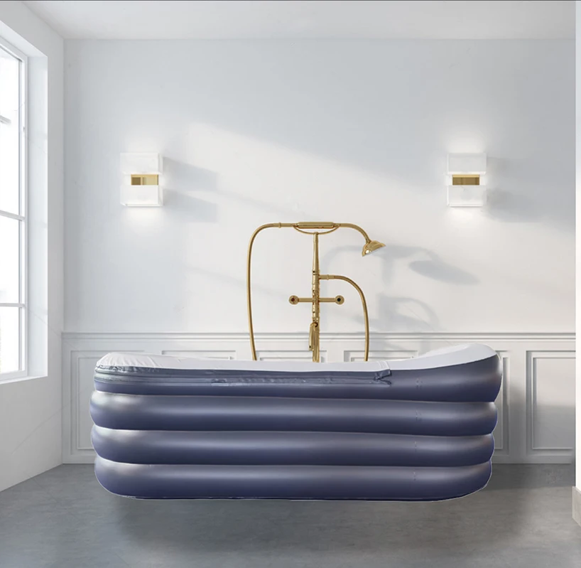 Freestanding Foldable Adult Portable PVC Inflatable Bath Tub with Drainer for Outdoor Use