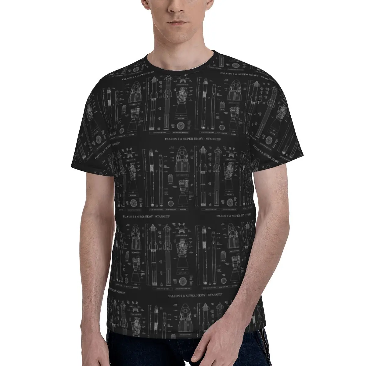 SPACEX Falcon 9 And Super Heavy Starship T-Shirt for Men Cotton T Shirts Men's Tees Short Crew Neck Summer Clothes Tops