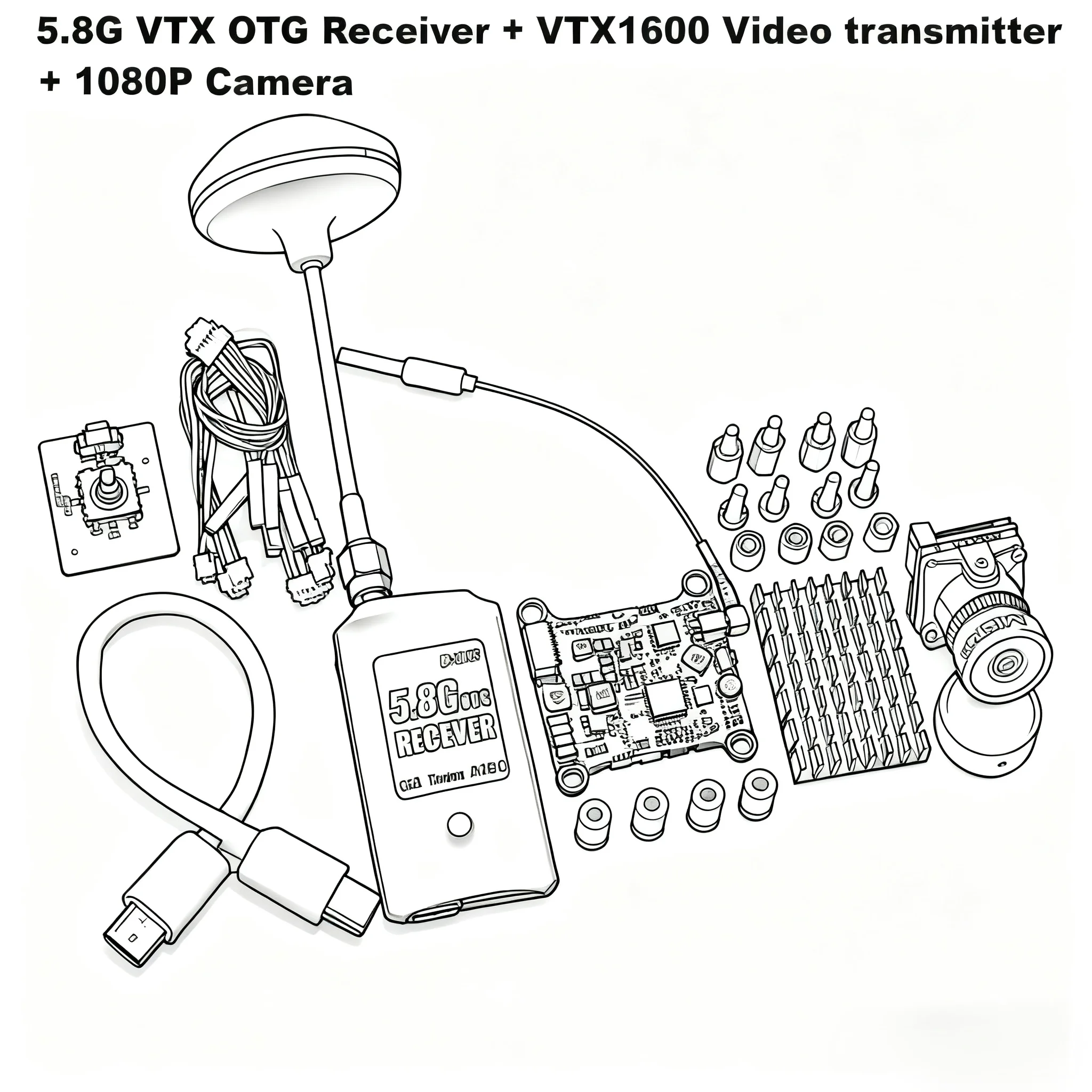 

B-CUBE VTX OTG Receiver 5.8G 150CH Channel FPV VTX800 1000 1600 2500MW Video Transmitter Audio Android phone RC Airplane Drone