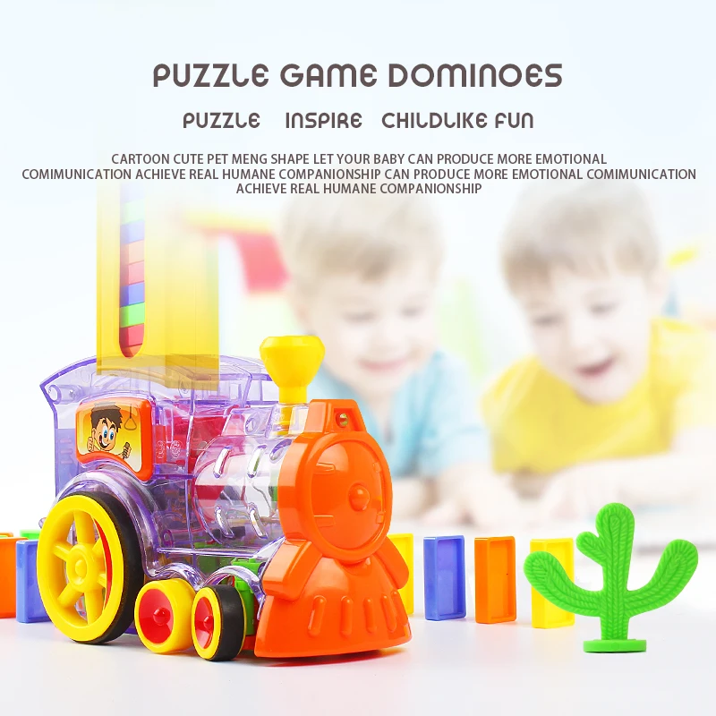 Juego de bloques de tren de dominó, juguete de tren de dominó con luces y sonidos, juego de bloques de dominó, juguete de construcción y apilamiento para niños y niñas