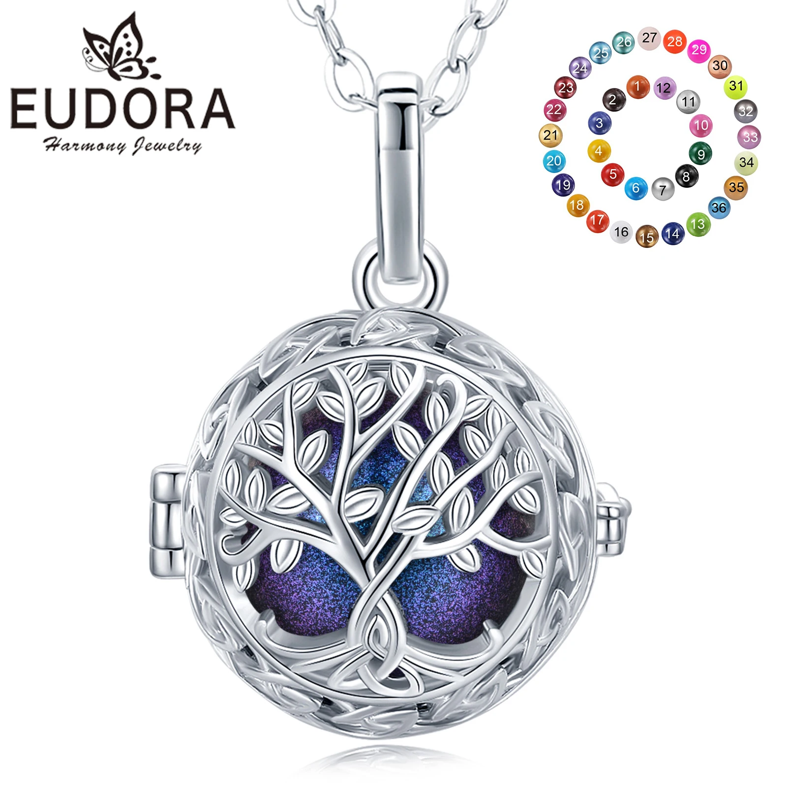 Eudora 18mm Pregnancy Bola Tree of Life Pendant Celtic Knot Harmony Ball Angel Caller Wishing Chime Ball Necklace Women Jewelry