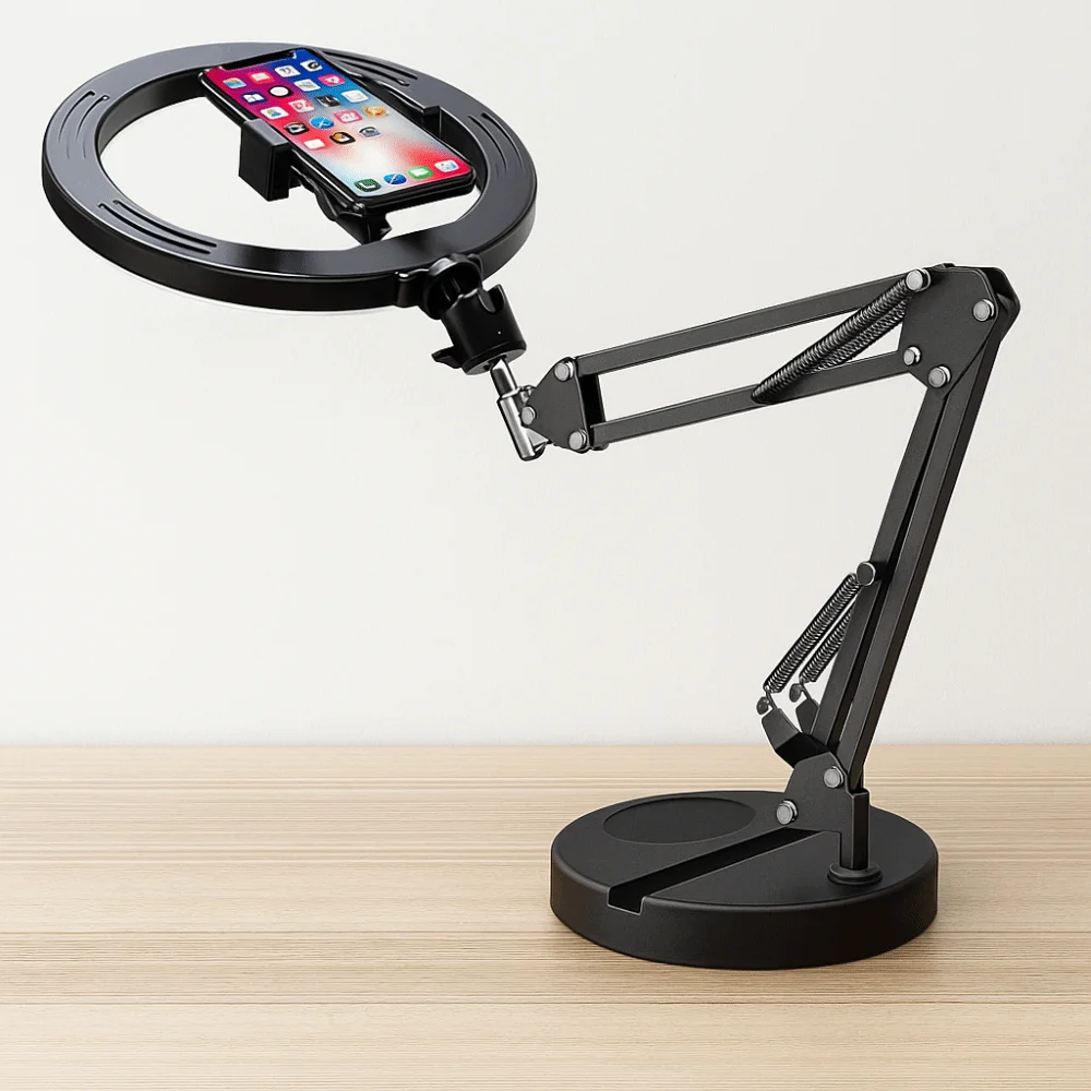 

26cm Fill Light Telescopic Phone Stand Adjustable Height Portable Folding Phone Stand Metal Universal Desktop Phone Holder