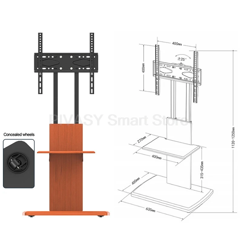 Rolling Stand Mobile TV Cart on Wheels for 32-65 Inch Flat Screen Height Adjustable Portable Floor TV Holder with Storage Tray