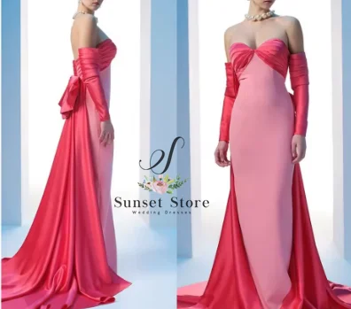 

Customized Pink Jersey Evening Dress Delicate Strapless Long Sleeves Party Dress Modern Floor Length Celebrity Gowns
