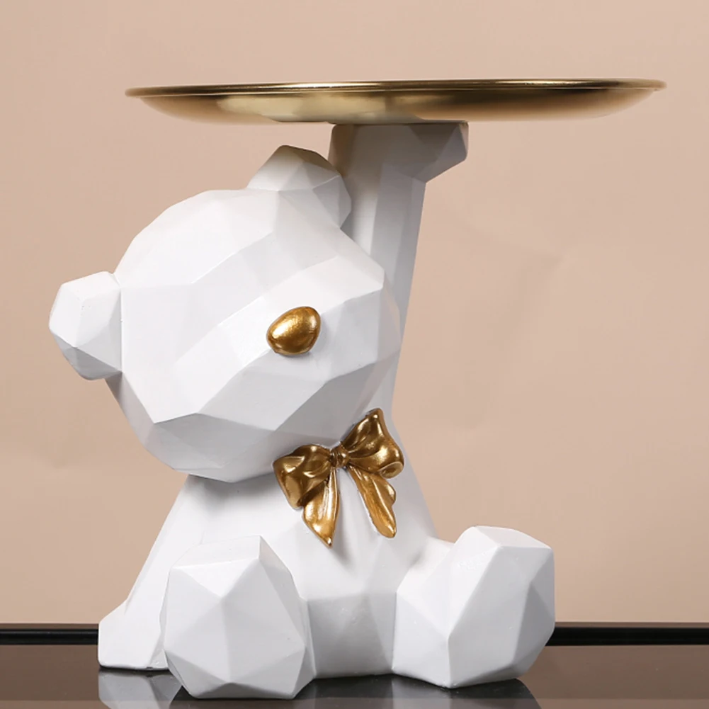Storage Sculpture Resin Geometric Bear Storage Tray Cute Bear Storage Tray Statue Table Decorations Sundries Household Supplies