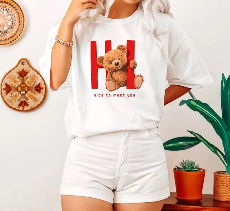 Cute Bear T Shirt Hi Nice To Meet You Animal Lover Cool Fluffy Birthday Ideas