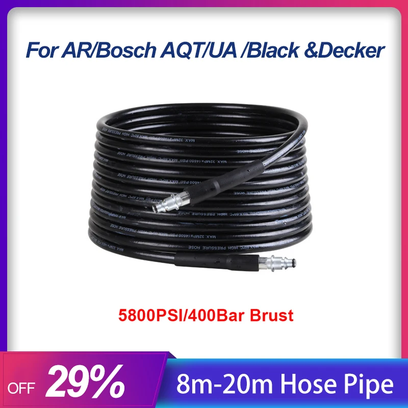 8m~20m High Pressure Water Cleaning Hose Pipe Car Cleaning Extension Hose For AR/BOSCH AQT UA/Black DECKER Car Cleaning Tools