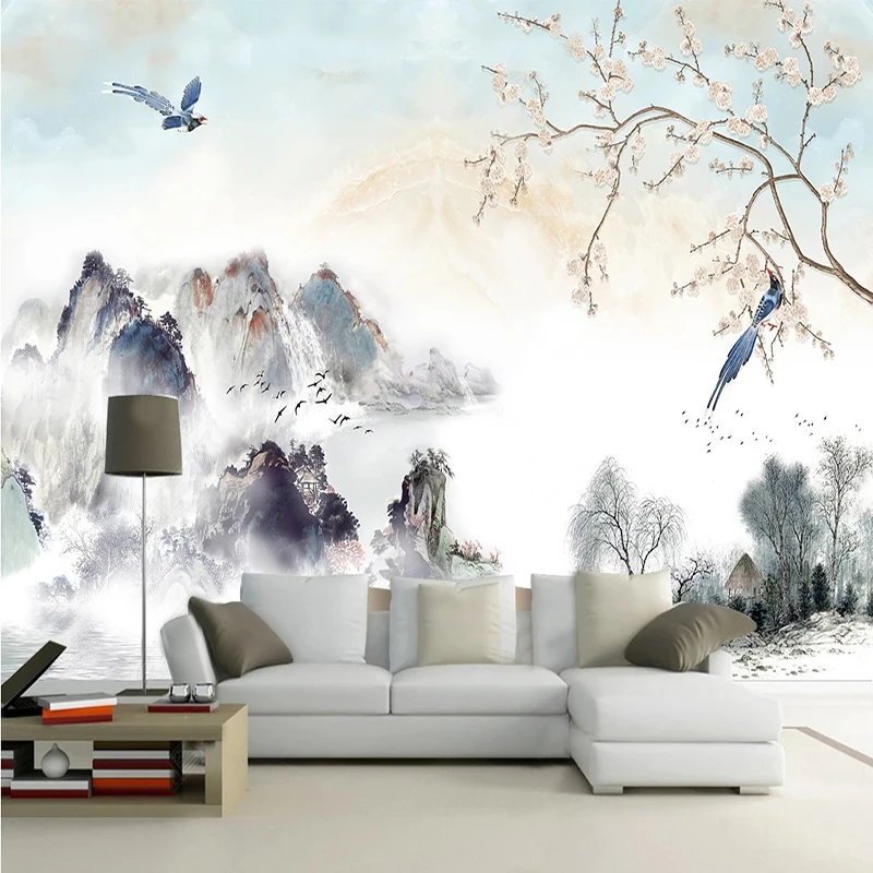 

Custom Photo Wallpaper Chinese Style Landscape Flower Oil Painting Mural Living Room Study TV Sofa Home Decor 3D Papier Peint