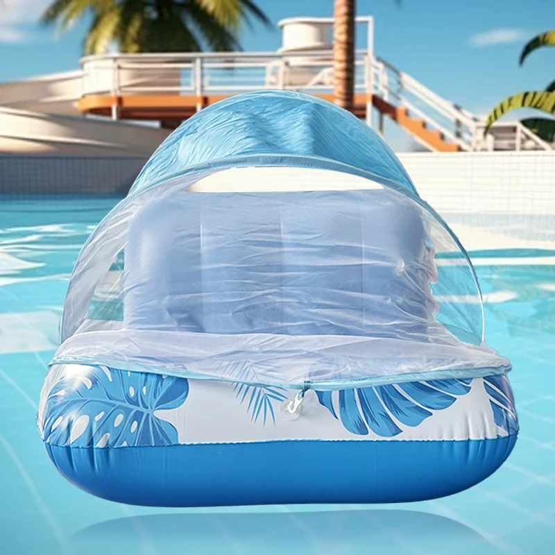 Outdoor Foldable PVC Water Hammock Recliner with Sunshade Inflatable Air Mattress Portable Floating Swimming Ring Accessories