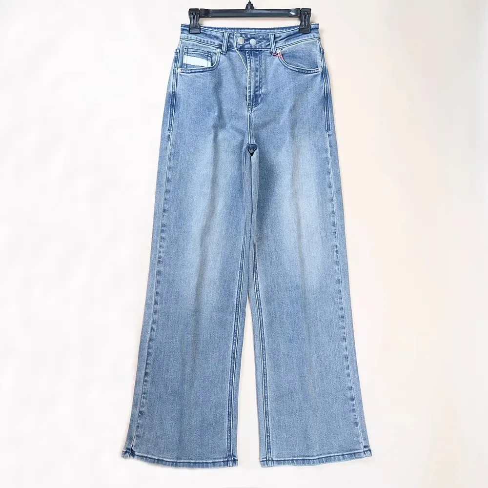 

Женские джинсы с высокой талией, свободного прямого кроя, повседневные, из хлопка с микроэластаном, весенняя новинка, из выстиранного денима, длинные брюки