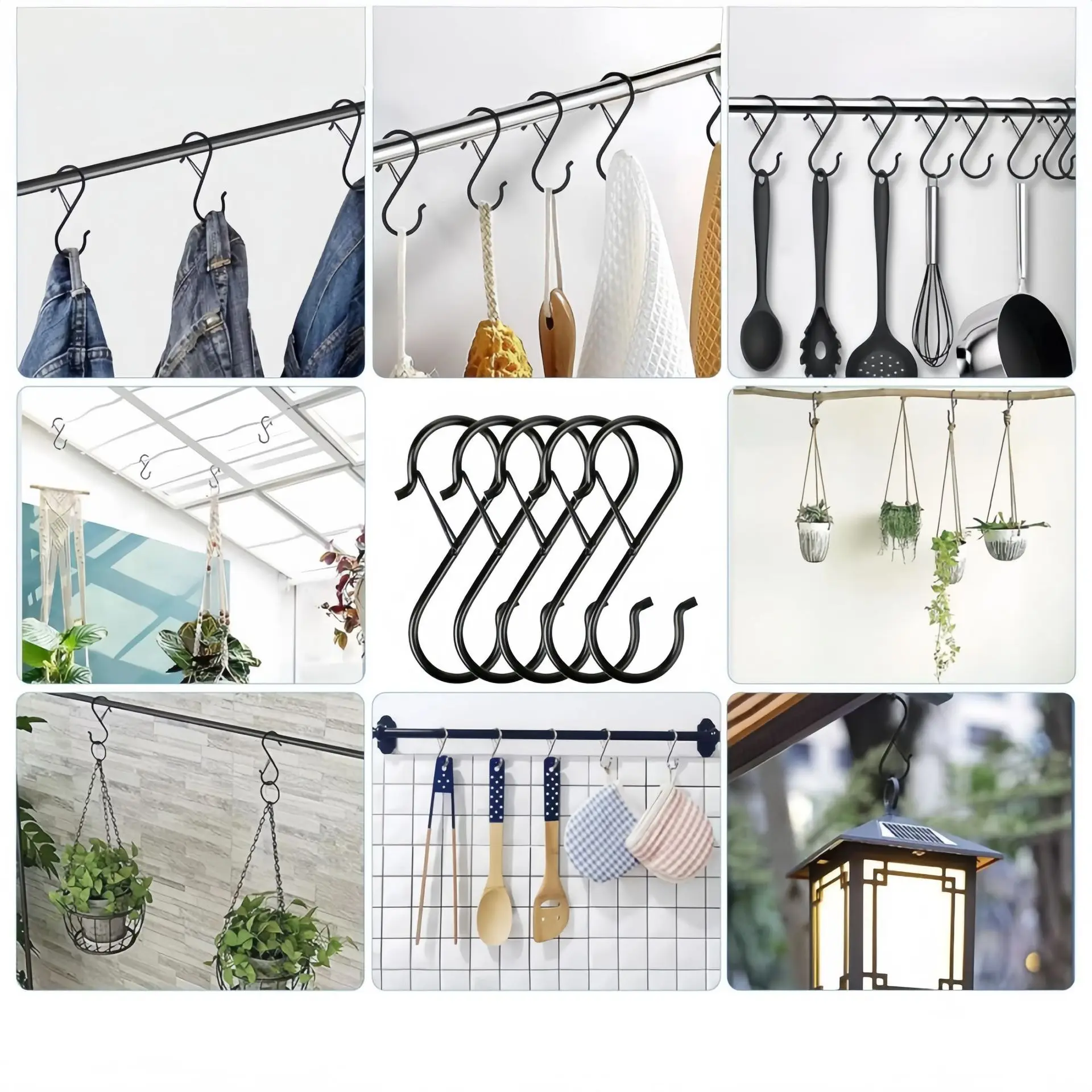 2/4/8PCS Heavy Duty Large Metal S Hooks With Safety Buckle for Hanging Plants, Jeans, Pots, Bags