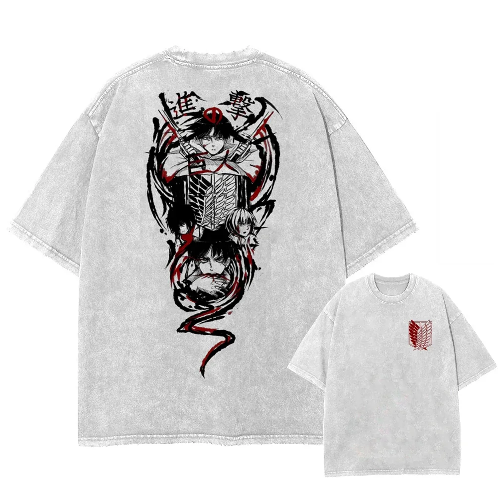 Men Anime Graphic T-shirts Streetwear Vintage Washed Harajuku Cotton Oversized T Shirt for Men Loose Short Sleeve Tees Tshirt