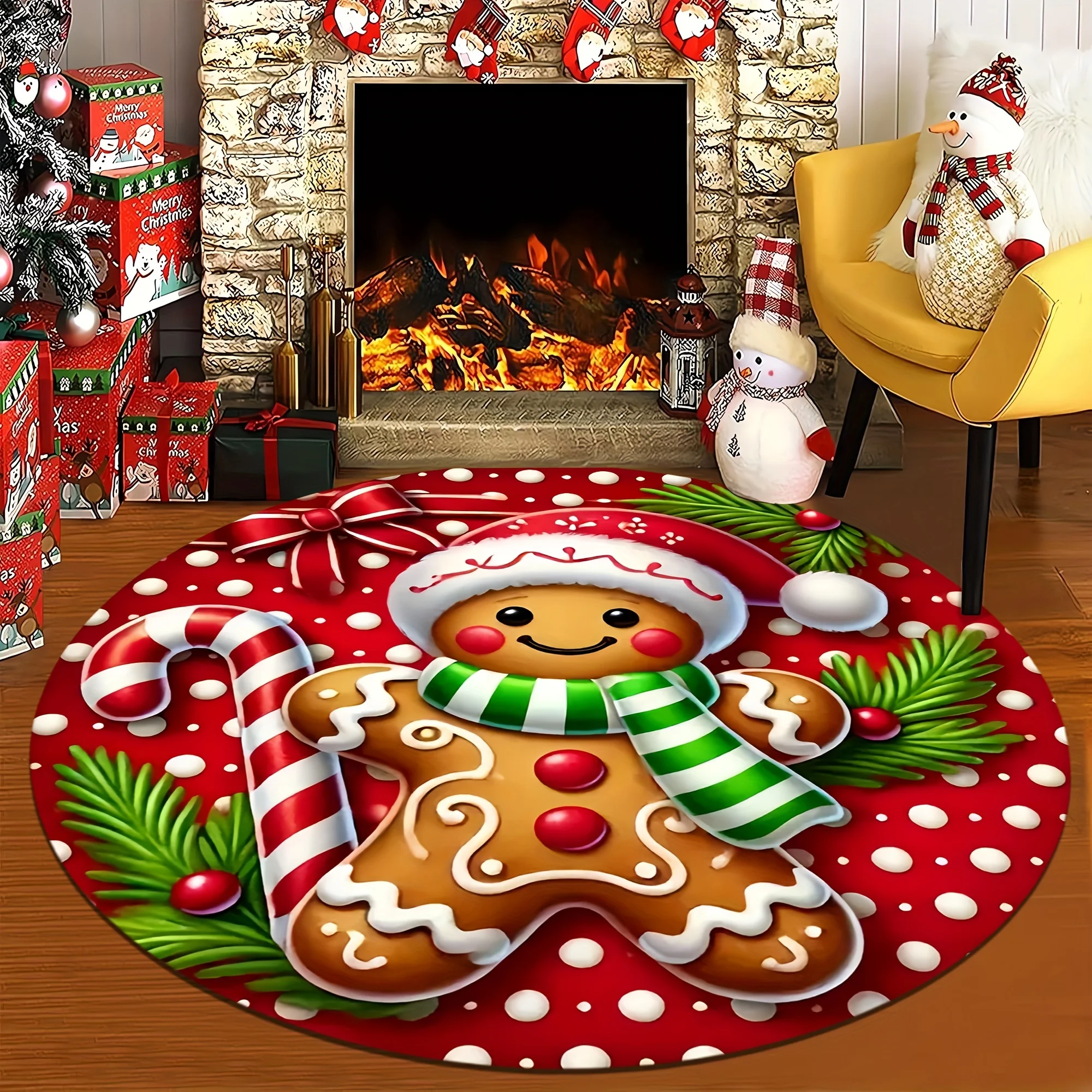 

VIKAMA Cartoon Cute Christmas Gingerbread Man Carpet - Soft And Anti-Slip, Living Room Coffee Table Carpet, Home Decoration