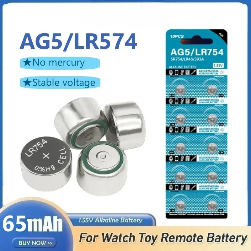 

AG5 LR754 1.55V Button Battery D309 D393 G5 G5A L754 LR48 LR754 RW28 SR48 Button Coin Cell For Watch Toy Remote Control