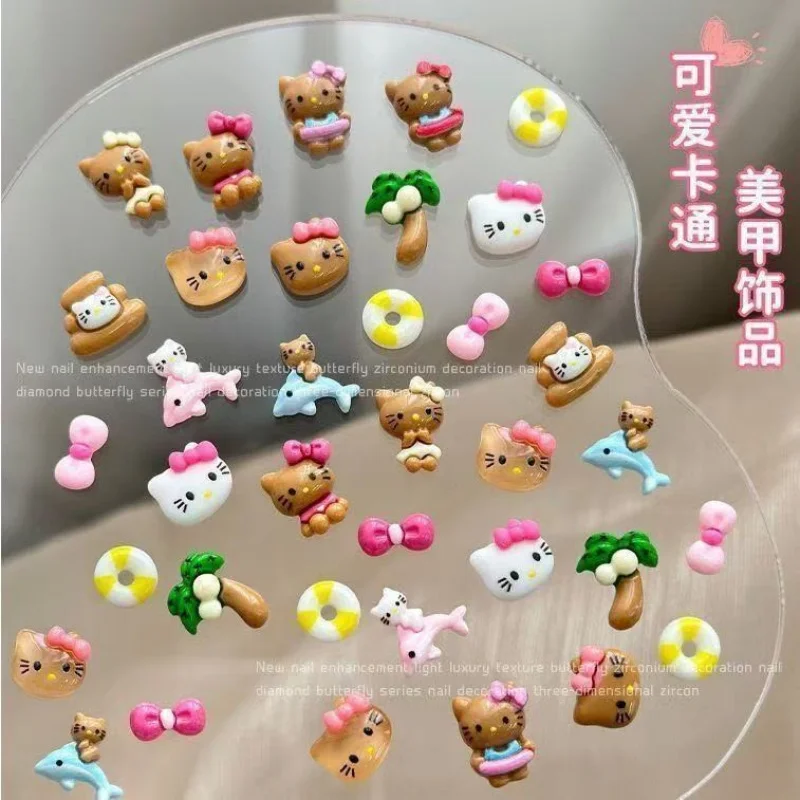 70/50Pcs Hello Kitty Cat Nail Charms Cute Mix Color 3D Heart and Bowtie Nail Art Accessories for a Stylish and Adorable Manicure