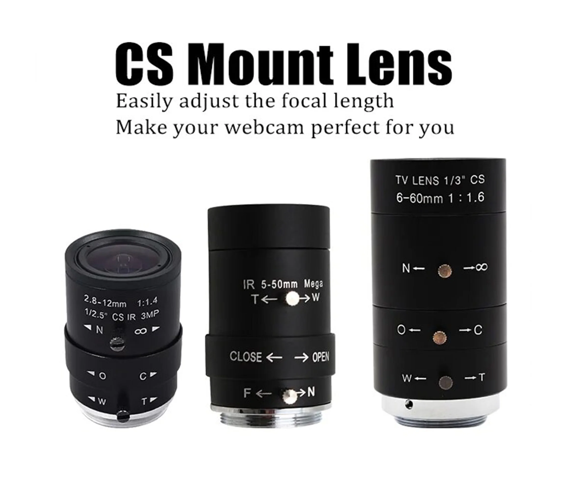 ELP 3MP Manual Optical Zoom Security Camera Lens No IR Filter CS 2.8-12/5-50/6-60mm Varifocal CCTV Lens for Surveillance Webcam — ELP