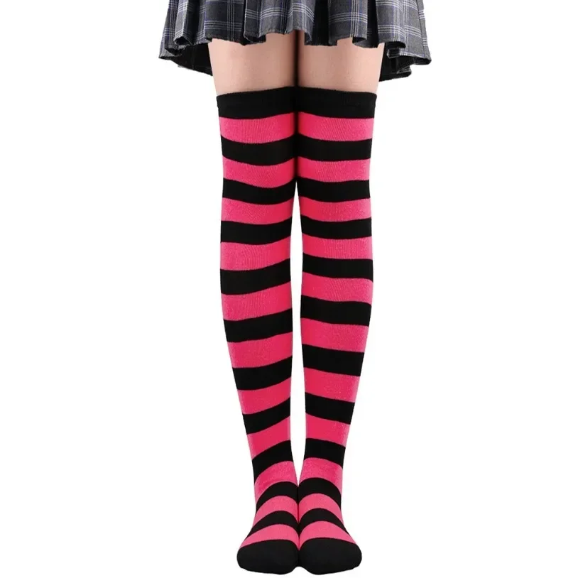 Women Striped Stockings blue Thigh High Ladies Girl Black White pink Long Over Above Knee Socks Cosplay Lolita Harajuku Y2k 2025