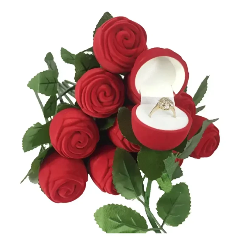 

1/3/5pcs-Flocked Rose Ring Box Long Root Rose Earring Ring Storage Box High-end Gift Box Engagement Ring Storage Box