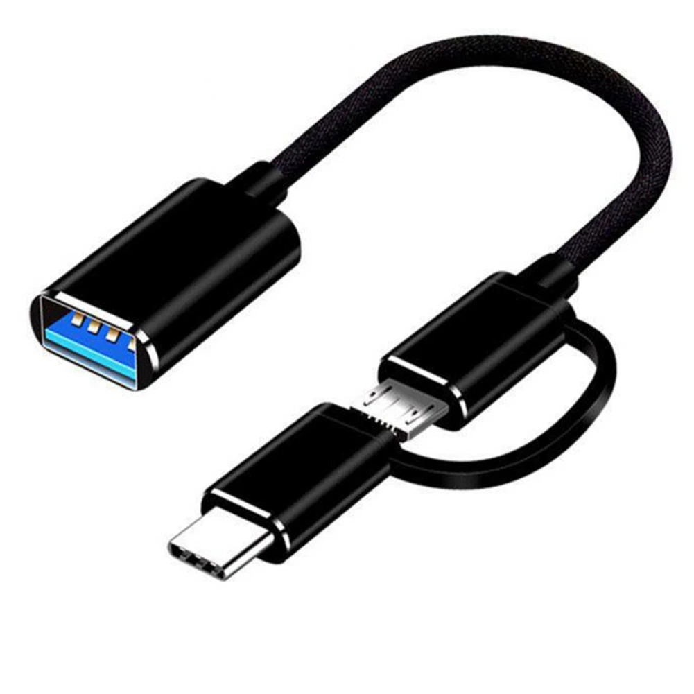 Câble adaptateur OTG 2 en 1, USB 3.0, type-c, micro-USB vers USB 3.0, convertisseur petpour téléphone portable, ligne de câble de charge, noir