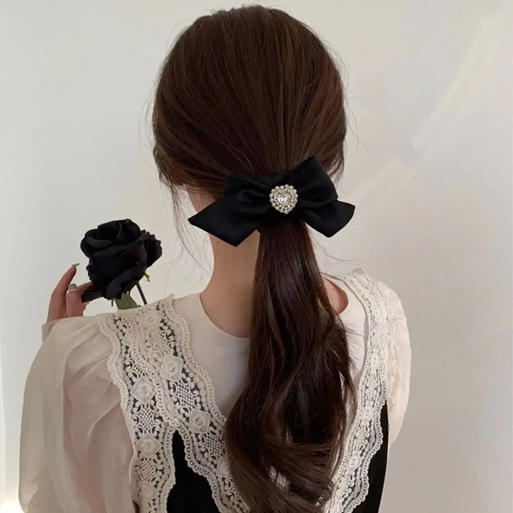 Elegant Rhinestones Bowtie Hair Scrunchies Lolita Solid Color Bowtie Hair Rope Hair Band Hair Accessories Ribbon Hair Rope Party