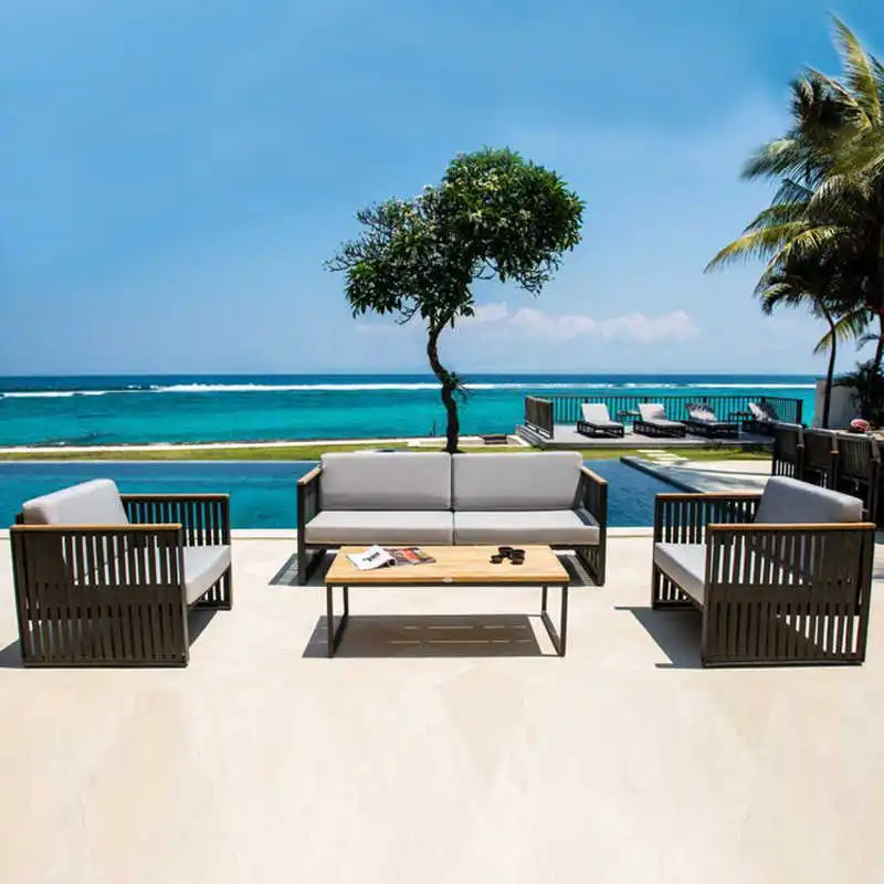 

Outdoor Sofa Courtyard Villa Teak Rattan Outdoor Model Room Hotel Clubhouse Waterproof Sunscreen Aluminum Alloy Sofa