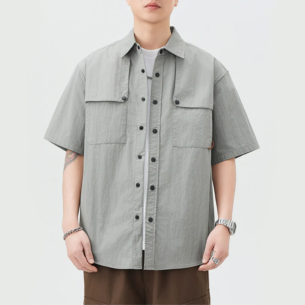

Летняя рубашка-карго, мужская ретро-модная уличная рубашка с коротким рукавом, свободные повседневные спортивные рубашки больших размеров, блузки Cityboy Techwear