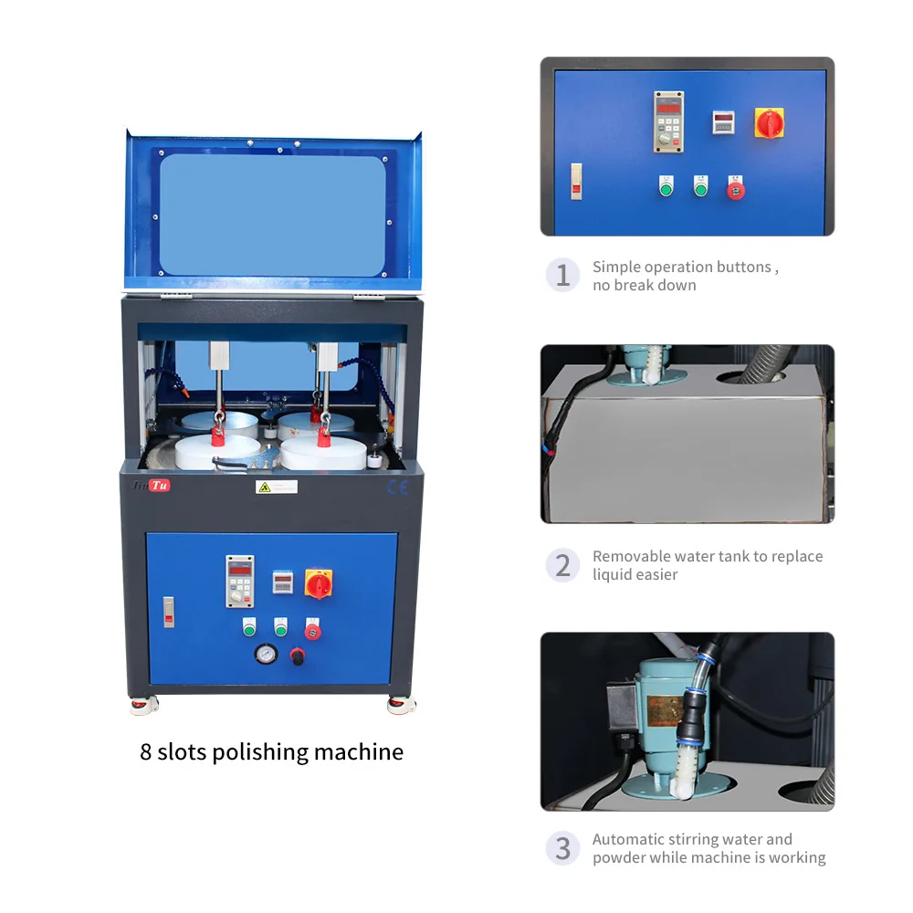 JiuTu Newest 8 Slot Mobile Phone Glass Polishing Machine For IPhone Screen Remove Scratches